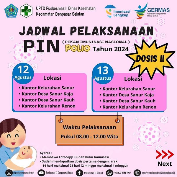 Pekan Imunisasi Nasional (PIN) Polio Tahap 2 Pemerintah Kota Denpasar