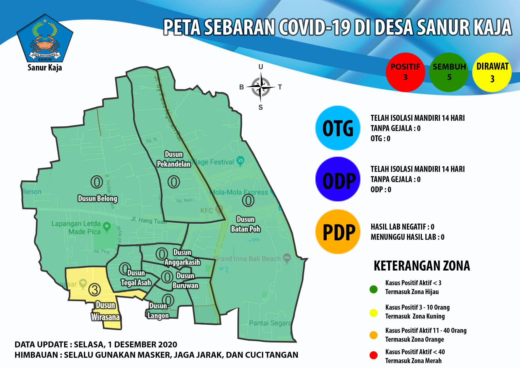 Update Peta Sebaran COVID-19 di Desa Sanur Kaja