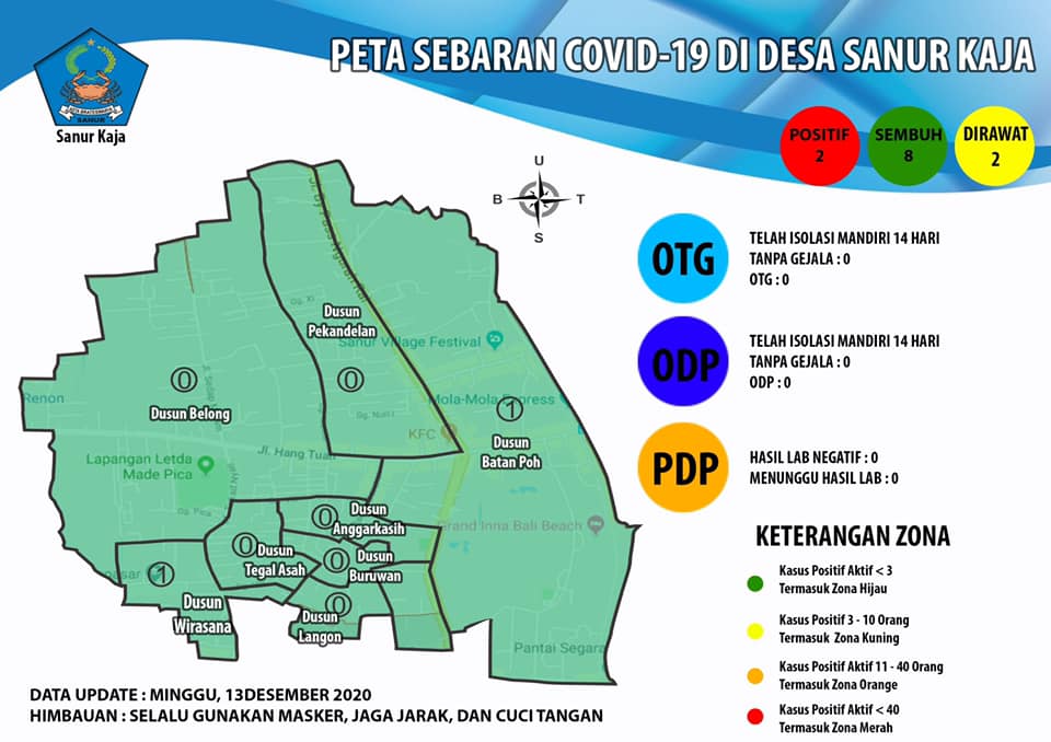 Update Peta Sebaran COVID-19 di Desa Sanur Kaja