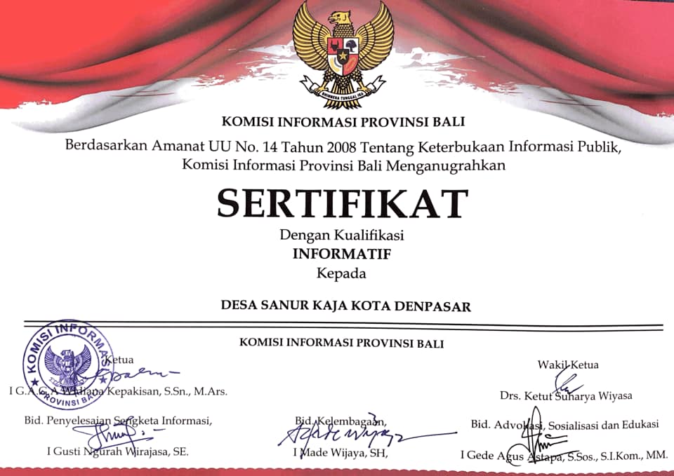 Desa Sanur Kaja mendapatkan Penganugerahan sebagai 'Desa Informatif' se Bali