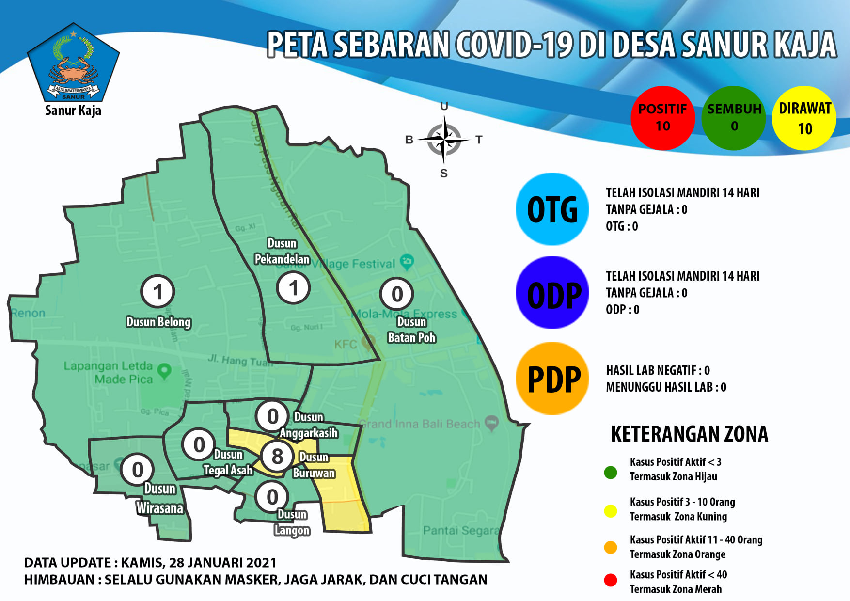 Update Peta Sebaran Covid-19 Desa Sanur Kaja