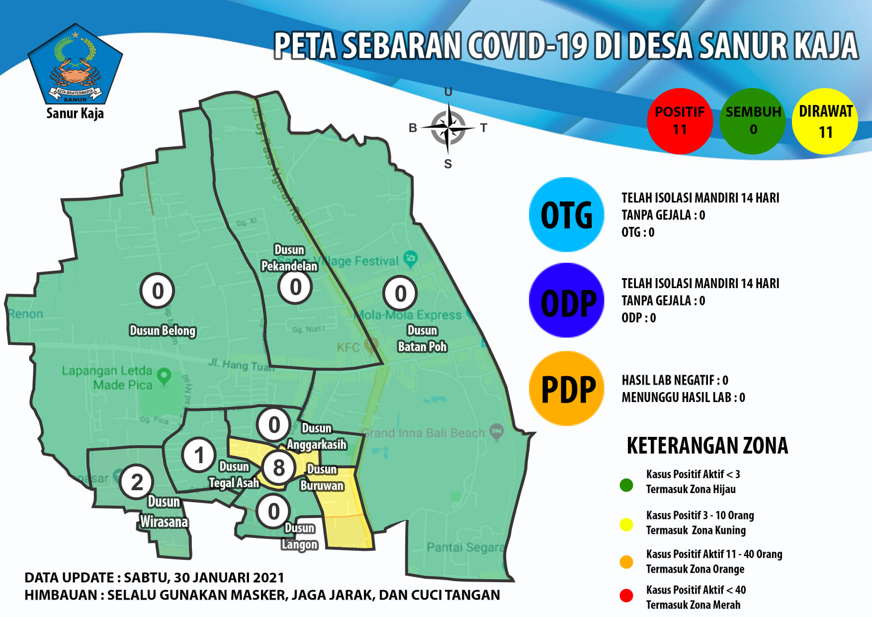 Update Peta Sebaran Covid-19 Desa Sanur Kaja
