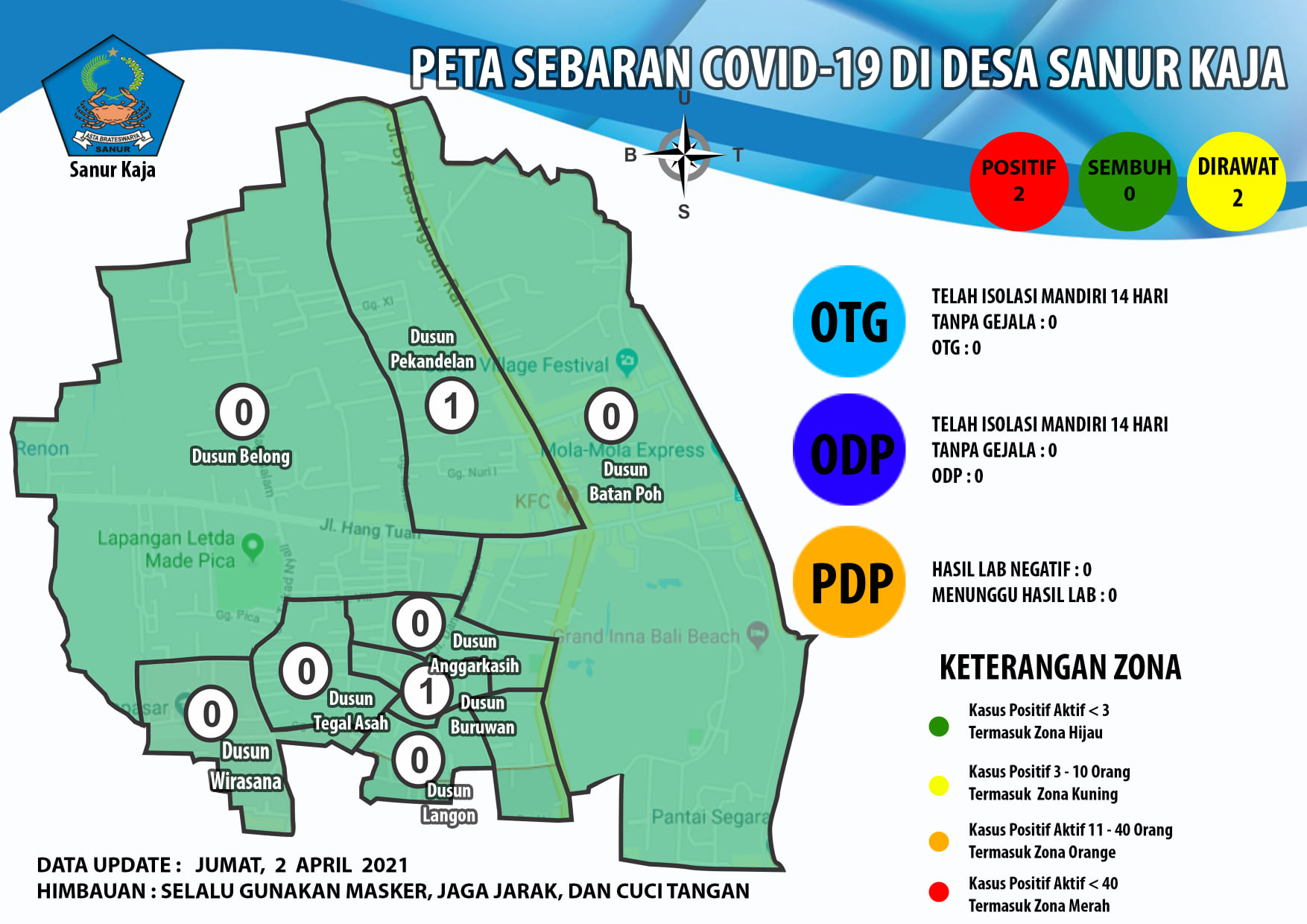 Update Peta Sebaran Covid-19 Desa Sanur Kaja