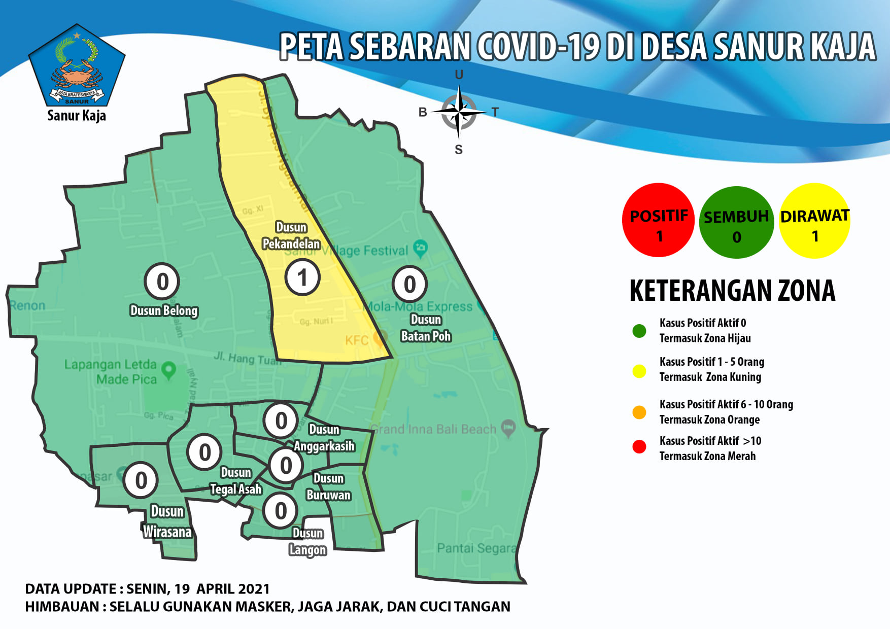 Update Peta Sebaran COVID-19 di Desa Sanur Kaja