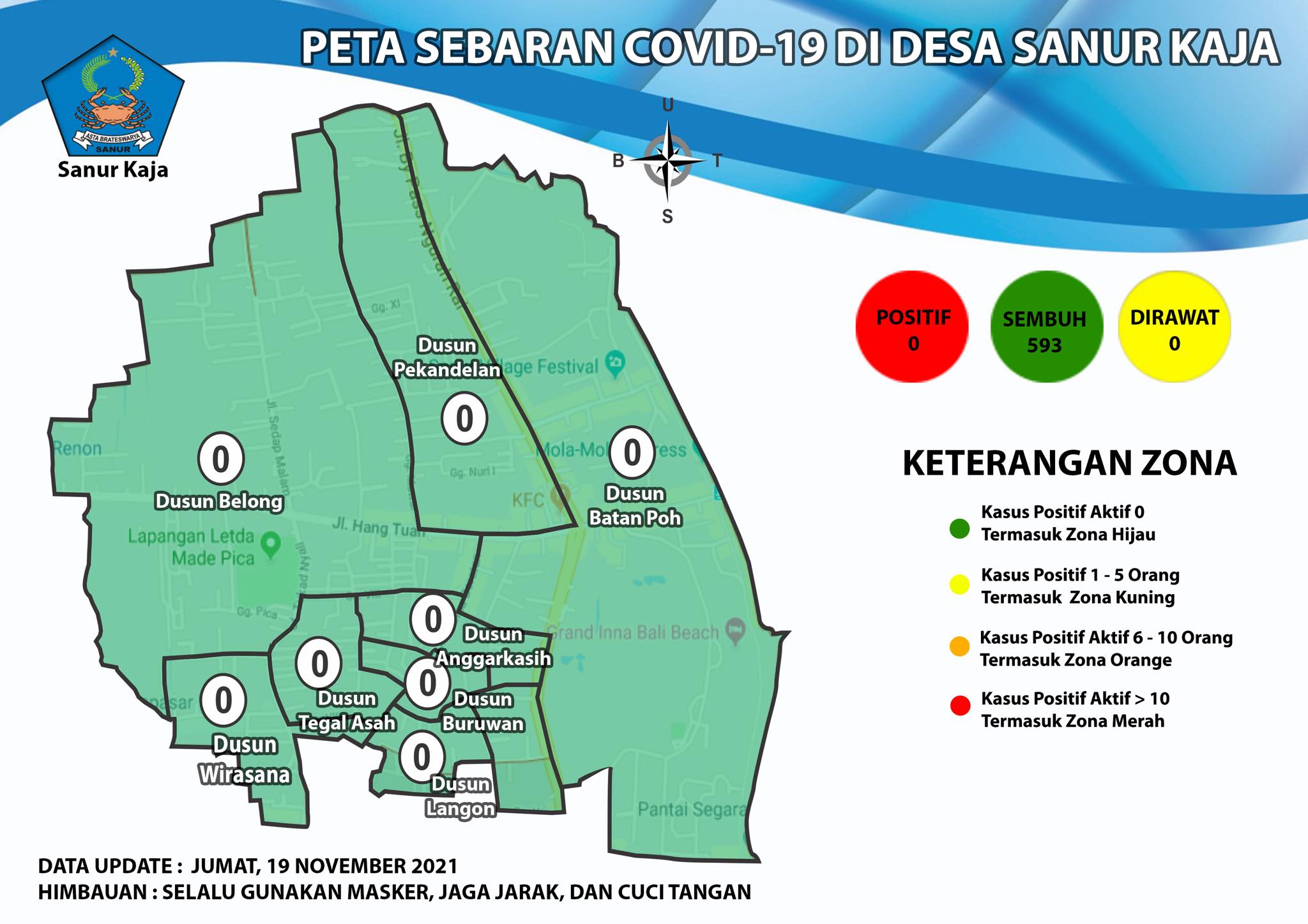 Update Peta Sebaran COVID-19 di Desa Sanur Kaja