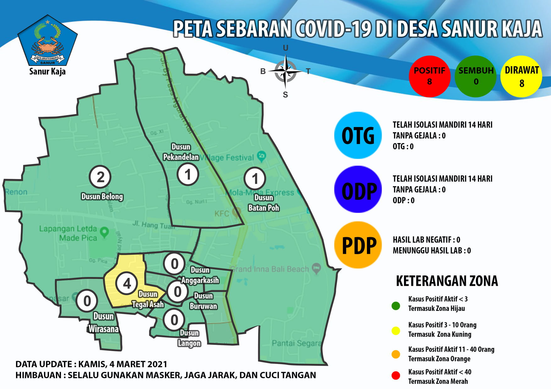 Update Peta Sebaran COVID-19 di Desa Sanur Kaja