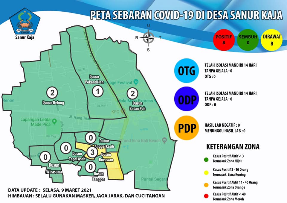 Update Peta Sebaran COVID-19 di Desa Sanur Kaja