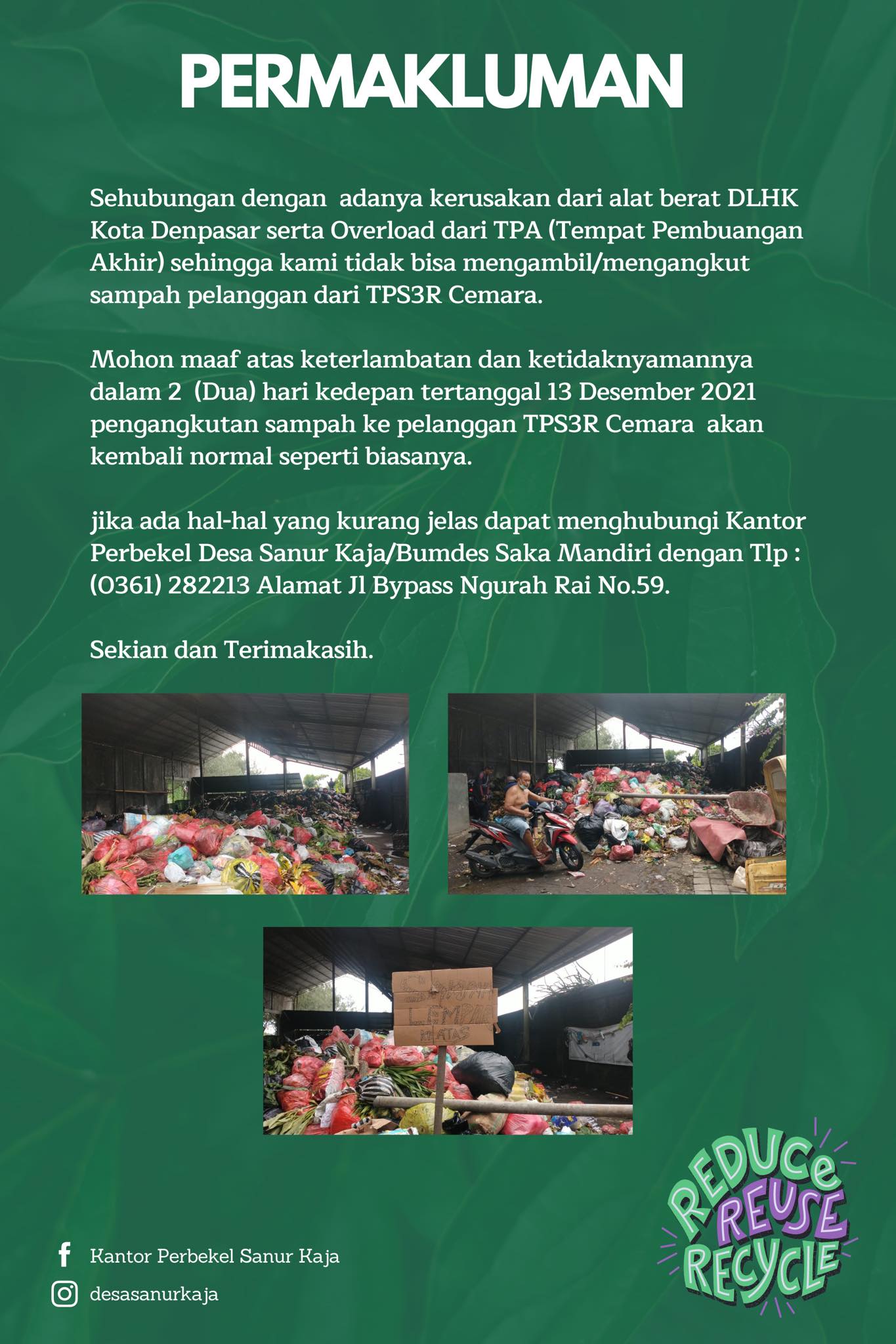 Permakluman dari TPS3R Cemara Desa Sanur Kaja