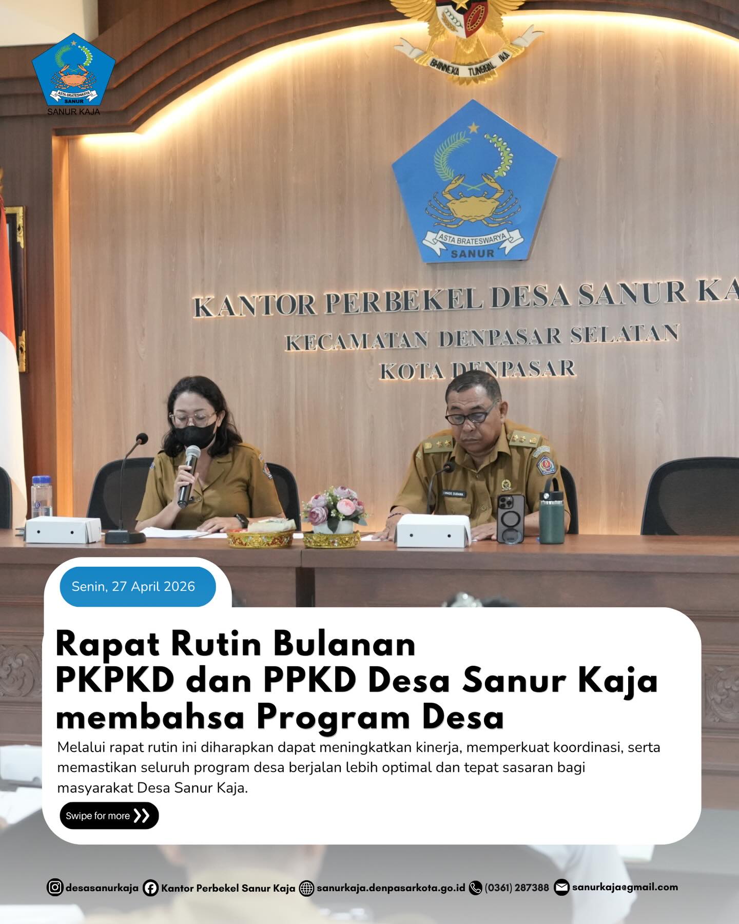 Rapat Rutin Bulanan PKPKD dan PPKD Desa Sanur Kaja membahas Program Desa